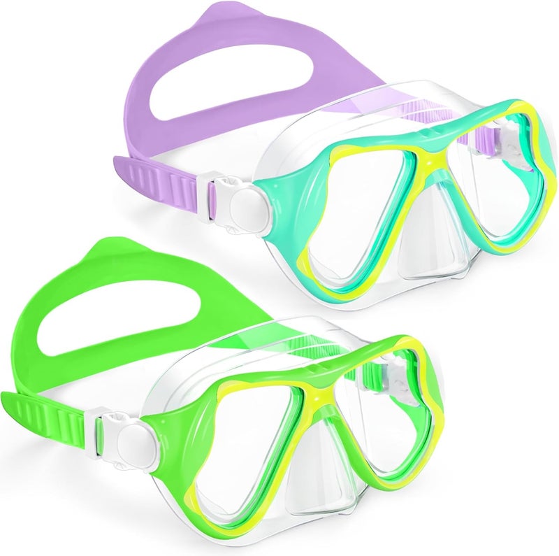 Freela 2 Pack Kids Swim Goggles Mask for Boys Girls 3-14, Tempered Glass Lens 180° HD View with Nose Cover for Pool Beach - Image 1